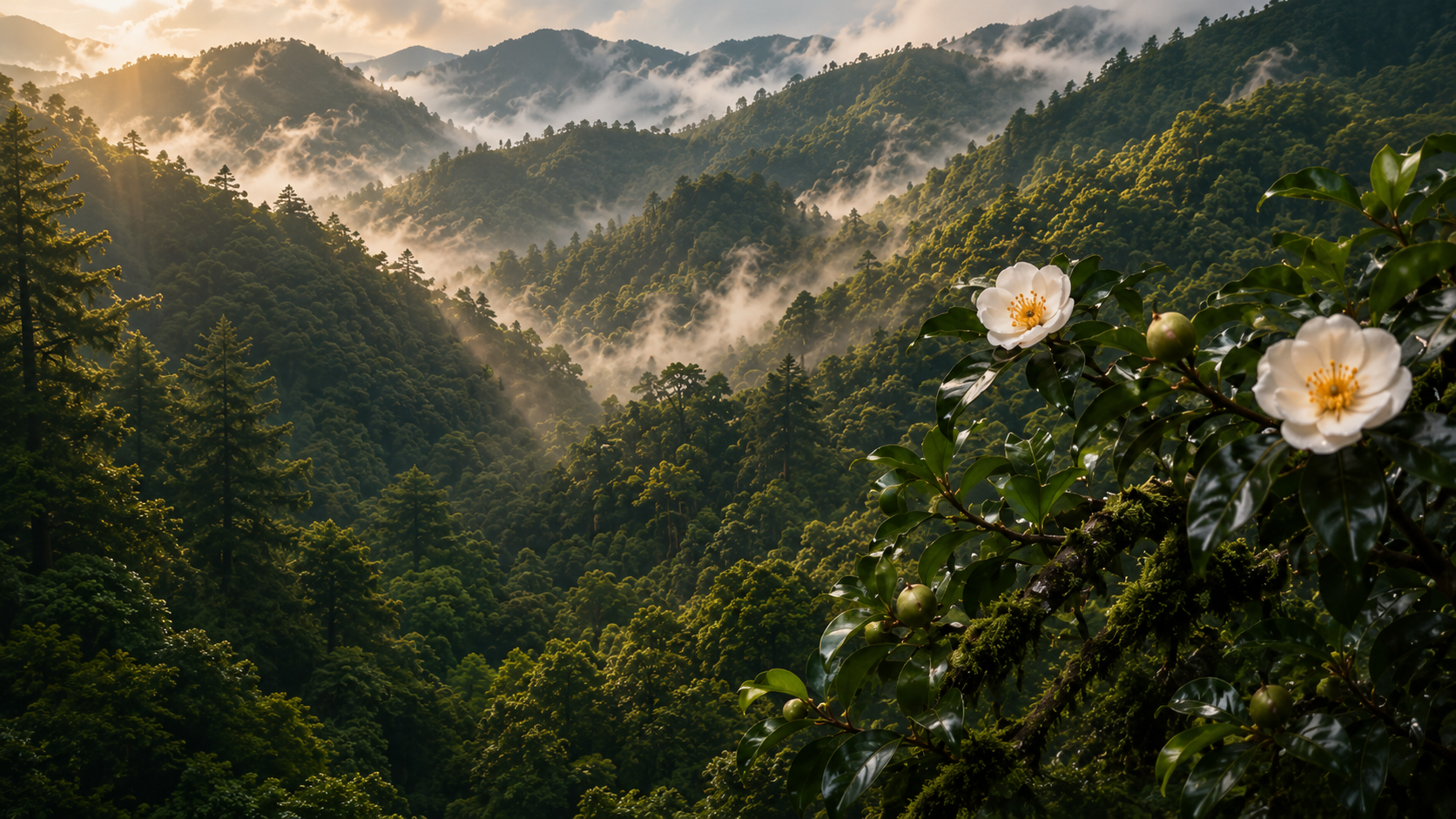 山间晨雾油茶林